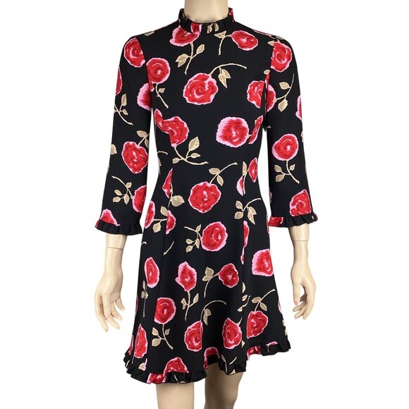 Kate Spade New York‎ Dress Size 00 Hazy Rose Black Floral Print 3/4 Sleeve - Picture 3 of 9